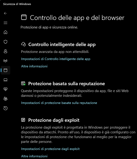 Impostazioni protezione exploit Impostazioni protezione exploit
